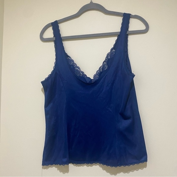 Vintage Womens Blue Lace Nylon Coquette Lingerie Tank Cami Kayser brand size 36 - Picture 9 of 12